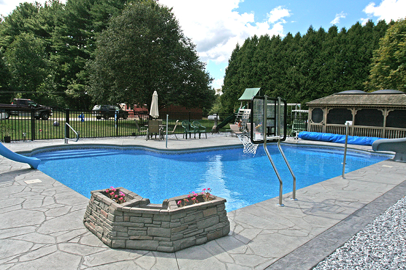 Swimming pool and stamped concrete project example 170